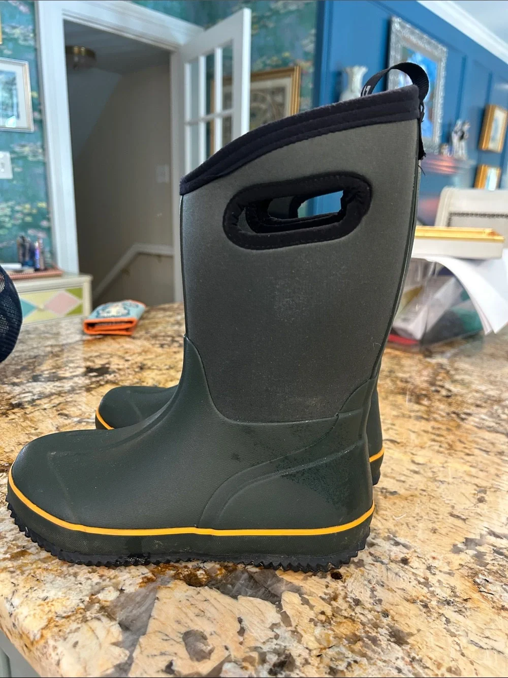 DSG Kids Green Rain Snow Boots with Orange Trim Boys 5